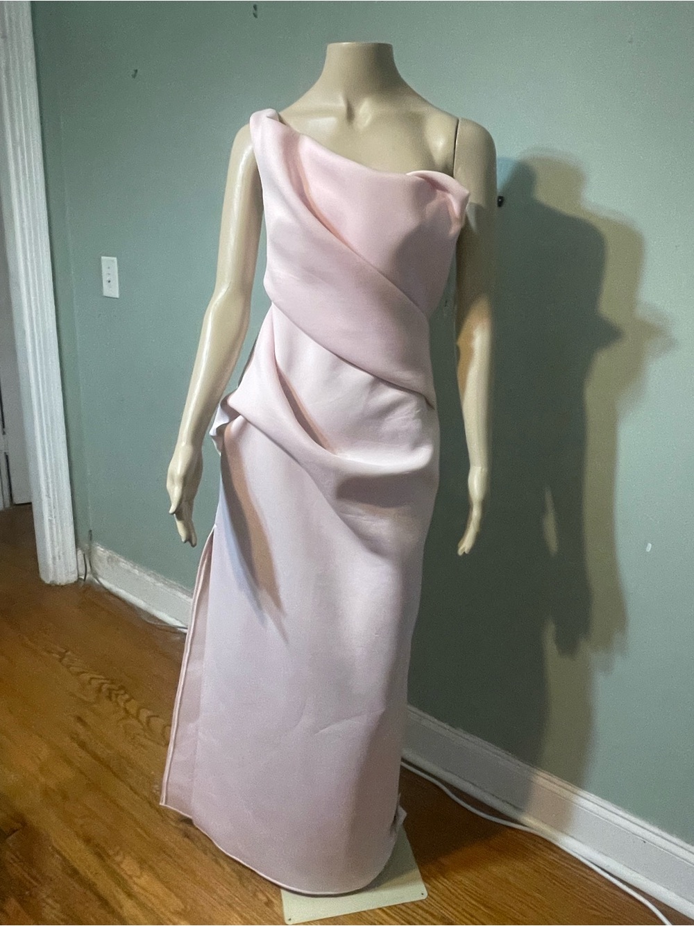 ASOS One-Shoulder Draped Formal Gown in Light Pink